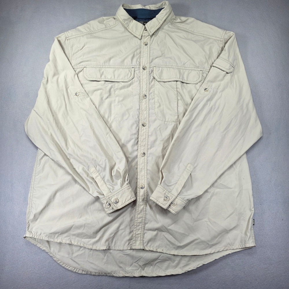 REI Sahara Mens XL Beige Nylon UPF 40+ Long Sleeve Ventilated Hiking Shirt